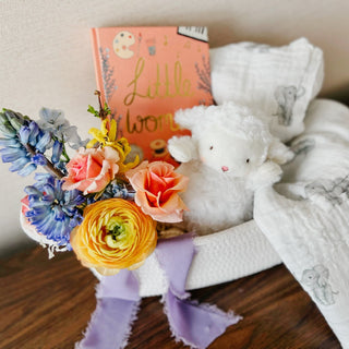 Baby in Bloom | Customizable Baby Gift Basket - Plum Sage Flowers