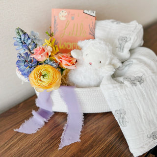 Baby in Bloom | Customizable Baby Gift Basket - Plum Sage Flowers