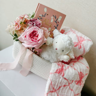 Baby in Bloom | Customizable Baby Gift Basket - Plum Sage Flowers