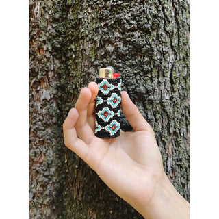 Chocolate Mint Chip - Beaded Lighter Case in Black & Teal - Plum Social Events & Flowers