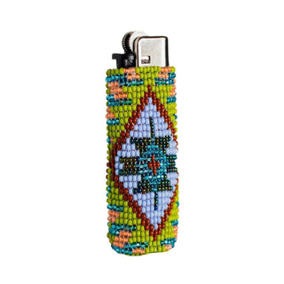 Falcon - Beaded Lighter Case with Vibrant Geometric Design - Plum Sage Flowers
