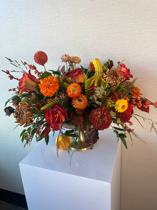 Fall Elegance | Compote Centerpiece - Plum Sage Flowers