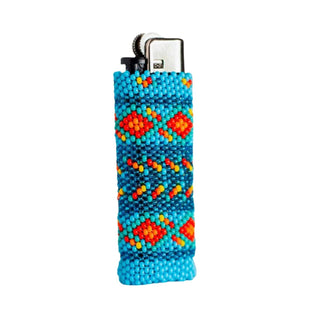 Guava - Native Beaded Lighter Case with Geometric Design - Plum Sage Flowers