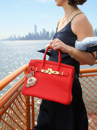 Hand - painted Americana Teddy Bear Bag Charm + Keychain - Plum Social Events & Flowers