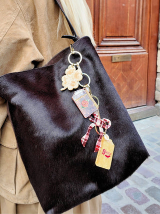 Hand - painted Lucky Clover Bag Charm + Keychain | Eco - Friendly - Plum Sage Flowers