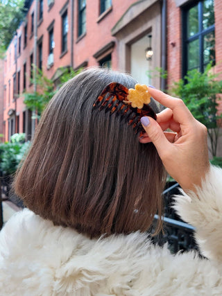 Hand - painted Lucky Clover Pocket Comb - Plum Sage Flowers