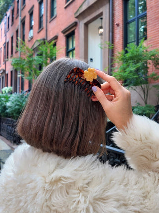 Hand - painted Lucky Clover Pocket Comb - Plum Sage Flowers