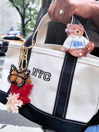 Hand - painted USA Teddy Bag Charm + Keychain - Plum Sage Flowers