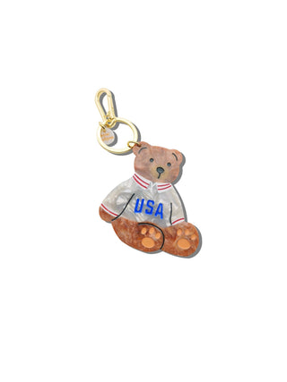 Hand - painted USA Teddy Bag Charm + Keychain - Plum Sage Flowers