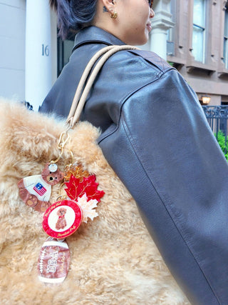 Hand - painted Vintage Football Bag Charm + Keychain - Plum Sage Flowers