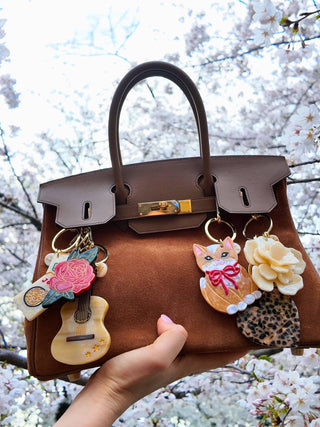 Handmade Heart Bag Charm + Keychain | Eco - Friendly - Plum Sage Flowers