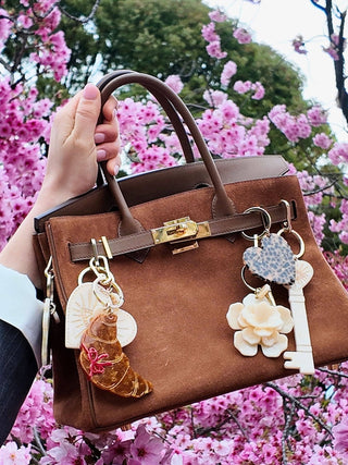 Handmade Heart Bag Charm + Keychain | Eco - Friendly - Plum Sage Flowers