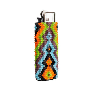 Jagged Edge - Beaded Lighter Case with Geometric Details - Plum Sage Flowers