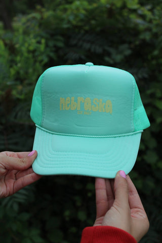 Nebraska Mint/Lime Hat - Plum Sage Flowers