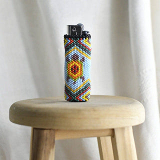Ninja - Native Beaded Lighter Case with Turtle - Inspired Des - Plum Sage Flowers