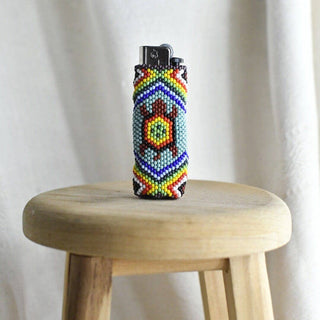 Ninja - Native Beaded Lighter Case with Turtle - Inspired Des - Plum Sage Flowers