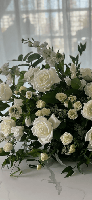 Sympathy Flower Arrangement - Casket Spray - Plum Sage Flowers