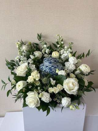Sympathy Flower Arrangement - Funeral Urn Garden - Plum Sage Flowers