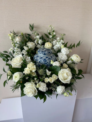 Sympathy Flower Arrangement - Funeral Urn Garden - Plum Sage Flowers