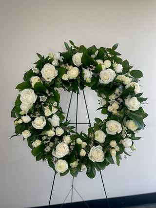 Sympathy Flower Arrangement - Funeral Wreath - Plum Sage Flowers