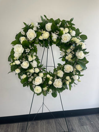 Sympathy Flower Arrangement - Funeral Wreath - Plum Sage Flowers