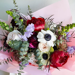 Valentine's Day Flowers Denver Pre - Order: Madame B Bouquet Bag - Plum Social Events & Flowers