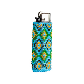 Zulu - Beaded Lighter Case with Tribal Geometric Patterns - Plum Sage Flowers