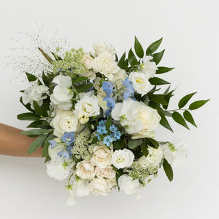 Ivory & Blue Bridal Bouquet - Plum Sage Flowers